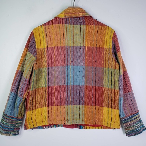 TravelSmith Woven Jacket M Button Front Multicolor Stripe Check‎ Boho Tweed - Picture 7 of 8